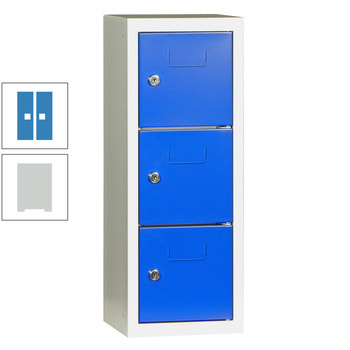 Schließfachsäule - 598 x 225 x 200 mm (HxBxT) - 3 Fächer - Türen mit Etikettenrahmen - lichtgrau/lichtblau RAL 5012 Lichtblau | RAL 7035 Lichtgrau