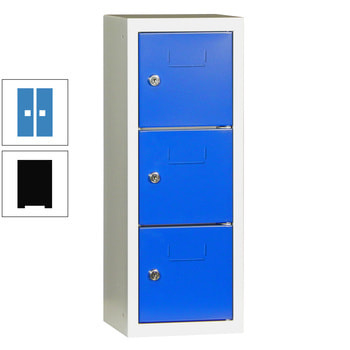 Schließfachsäule - 598 x 225 x 200 mm (HxBxT) - 3 Fächer - Türen mit Etikettenrahmen - tiefschwarz/lichtblau RAL 5012 Lichtblau | RAL 9005 Tiefschwarz