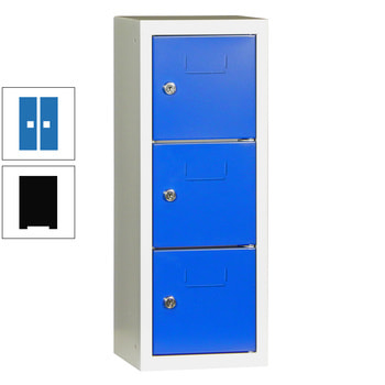Schließfachsäule - 598 x 225 x 200 mm (HxBxT) - 3 Fächer - Türen mit Etikettenrahmen - tiefschwarz/himmelblau RAL 5015 Himmelblau | RAL 9005 Tiefschwarz