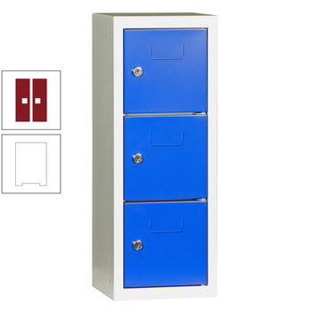 Schließfachsäule - 598 x 225 x 200 mm (HxBxT) - 3 Fächer - Türen mit Etikettenrahmen - reinweiß/rubinrot RAL 3003 Rubinrot | RAL 9010 Reinweiß