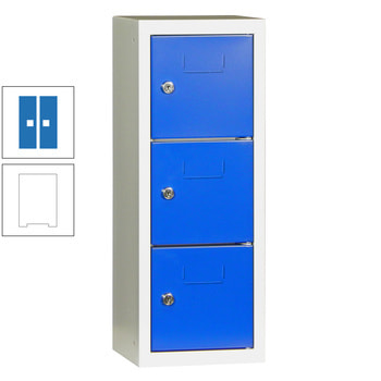 Schließfachsäule - 598 x 225 x 200 mm (HxBxT) - 3 Fächer - Türen mit Etikettenrahmen - reinweiß/himmelblau RAL 5015 Himmelblau | RAL 9010 Reinweiß