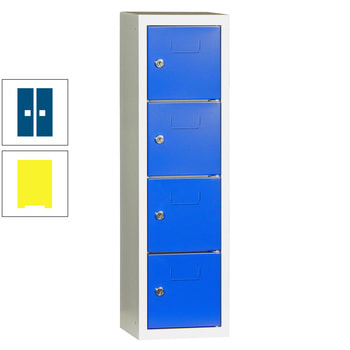 Schließfachsäule - 778 x 225 x 200 mm (HxBxT) - 4 Fächer - Türen mit Etikettenrahmen - zinkgelb/enzianblau RAL 5010 Enzianblau | RAL 1018 Zinkgelb