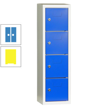 Schließfachsäule - 778 x 225 x 200 mm (HxBxT) - 4 Fächer - Türen mit Etikettenrahmen - zinkgelb/lichtblau RAL 5012 Lichtblau | RAL 1018 Zinkgelb
