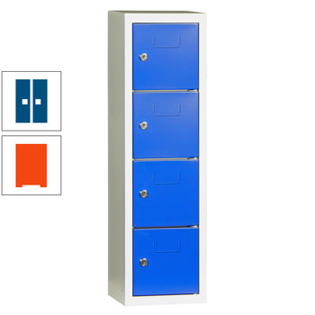 Schließfachsäule - 778 x 225 x 200 mm (HxBxT) - 4 Fächer - Türen mit Etikettenrahmen - reinorange/enzianblau RAL 5010 Enzianblau | RAL 2004 Reinorange