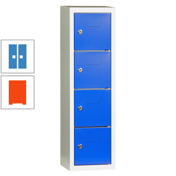 Schließfachsäule - 778 x 225 x 200 mm (HxBxT) - 4 Fächer - Türen mit Etikettenrahmen - reinorange/lichtblau RAL 5012 Lichtblau | RAL 2004 Reinorange