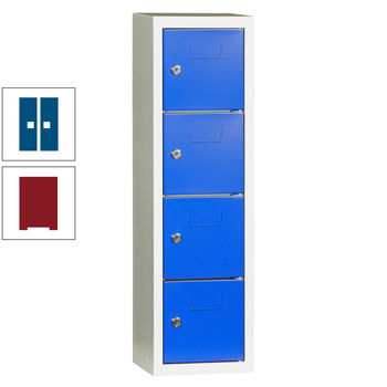 Schließfachsäule - 778 x 225 x 200 mm (HxBxT) - 4 Fächer - Türen mit Etikettenrahmen - rubinrot/enzianblau RAL 5010 Enzianblau | RAL 3003 Rubinrot