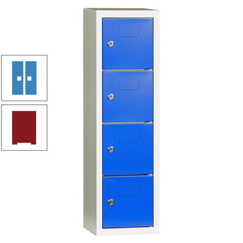 Schließfachsäule - 778 x 225 x 200 mm (HxBxT) - 4 Fächer - Türen mit Etikettenrahmen - rubinrot/lichtblau RAL 5012 Lichtblau | RAL 3003 Rubinrot