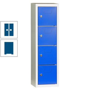 Schließfachsäule - 778 x 225 x 200 mm (HxBxT) - 4 Fächer - Türen mit Etikettenrahmen - enzianblau RAL 5010 Enzianblau | RAL 5010 Enzianblau