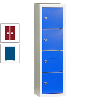 Schließfachsäule - 778 x 225 x 200 mm (HxBxT) - 4 Fächer - Türen mit Etikettenrahmen - enzianblau/rubinrot RAL 3003 Rubinrot | RAL 5010 Enzianblau