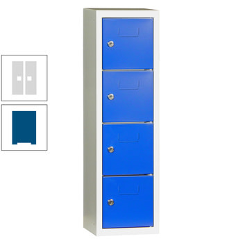 Schließfachsäule - 778 x 225 x 200 mm (HxBxT) - 4 Fächer - Türen mit Etikettenrahmen - enzianblau/lichtgrau RAL 7035 Lichtgrau | RAL 5010 Enzianblau