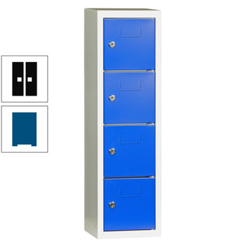 Schließfachsäule - 778 x 225 x 200 mm (HxBxT) - 4 Fächer - Türen mit Etikettenrahmen - enzianblau/tiefschwarz RAL 9005 Tiefschwarz | RAL 5010 Enzianblau