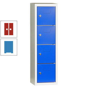 Schließfachsäule - 778 x 225 x 200 mm (HxBxT) - 4 Fächer - Türen mit Etikettenrahmen - lichtblau/feuerrot RAL 3000 Feuerrot | RAL 5012 Lichtblau