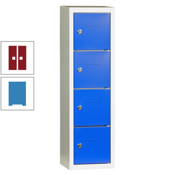 Schließfachsäule - 778 x 225 x 200 mm (HxBxT) - 4 Fächer - Türen mit Etikettenrahmen - lichtblau/rubinrot RAL 3003 Rubinrot | RAL 5012 Lichtblau
