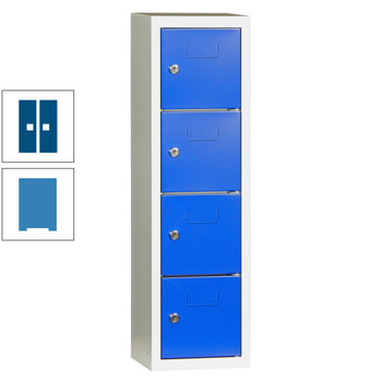 Schließfachsäule - 778 x 225 x 200 mm (HxBxT) - 4 Fächer - Türen mit Etikettenrahmen - lichtblau/enzianblau RAL 5010 Enzianblau | RAL 5012 Lichtblau