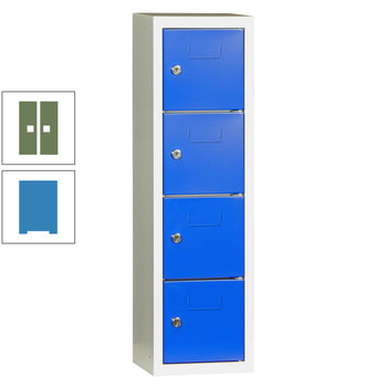Schließfachsäule - 778 x 225 x 200 mm (HxBxT) - 4 Fächer - Türen mit Etikettenrahmen - lichtblau/resedagrün RAL 6011 Resedagrün | RAL 5012 Lichtblau