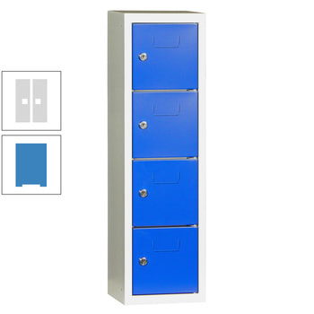 Schließfachsäule - 778 x 225 x 200 mm (HxBxT) - 4 Fächer - Türen mit Etikettenrahmen - lichtblau/lichtgrau RAL 7035 Lichtgrau | RAL 5012 Lichtblau