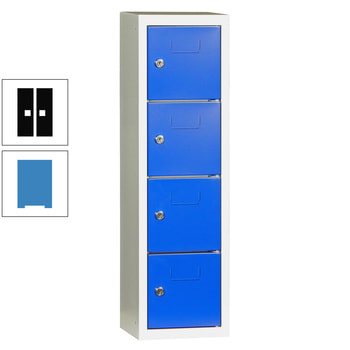 Schließfachsäule - 778 x 225 x 200 mm (HxBxT) - 4 Fächer - Türen mit Etikettenrahmen - lichtblau/tiefschwarz RAL 9005 Tiefschwarz | RAL 5012 Lichtblau