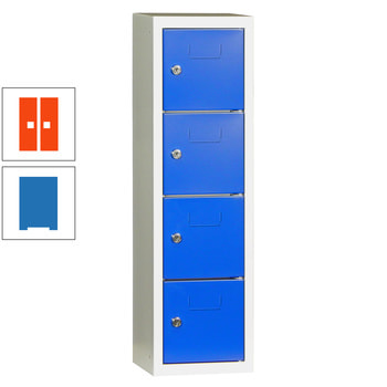 Schließfachsäule - 778 x 225 x 200 mm (HxBxT) - 4 Fächer - Türen mit Etikettenrahmen - himmelblau/reinorange RAL 2004 Reinorange | RAL 5015 Himmelblau