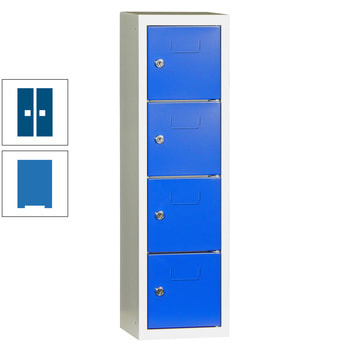 Schließfachsäule - 778 x 225 x 200 mm (HxBxT) - 4 Fächer - Türen mit Etikettenrahmen - himmelblau/enzianblau RAL 5010 Enzianblau | RAL 5015 Himmelblau