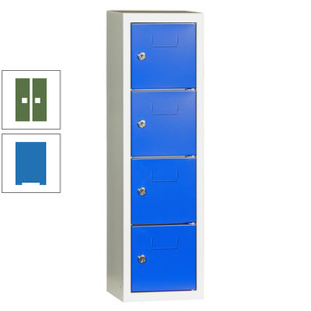 Schließfachsäule - 778 x 225 x 200 mm (HxBxT) - 4 Fächer - Türen mit Etikettenrahmen - himmelblau/resedagrün RAL 6011 Resedagrün | RAL 5015 Himmelblau