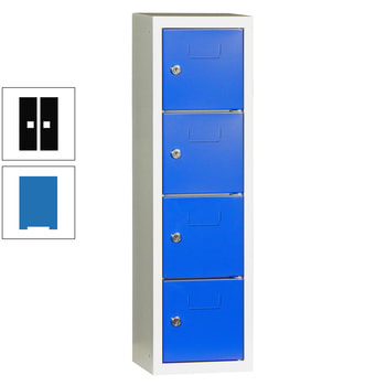 Schließfachsäule - 778 x 225 x 200 mm (HxBxT) - 4 Fächer - Türen mit Etikettenrahmen - himmelblau/tiefschwarz RAL 9005 Tiefschwarz | RAL 5015 Himmelblau