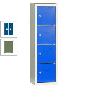 Schließfachsäule - 778 x 225 x 200 mm (HxBxT) - 4 Fächer - Türen mit Etikettenrahmen - resedagrün/enzianblau RAL 5010 Enzianblau | RAL 6011 Resedagrün