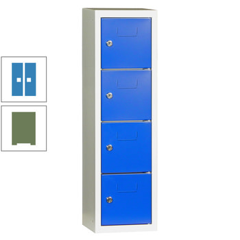 Schließfachsäule - 778 x 225 x 200 mm (HxBxT) - 4 Fächer - Türen mit Etikettenrahmen - resedagrün/lichtblau RAL 5012 Lichtblau | RAL 6011 Resedagrün