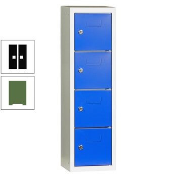 Schließfachsäule - 778 x 225 x 200 mm (HxBxT) - 4 Fächer - Türen mit Etikettenrahmen - resedagrün/tiefschwarz RAL 9005 Tiefschwarz | RAL 6011 Resedagrün