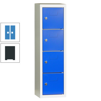 Schließfachsäule - 778 x 225 x 200 mm (HxBxT) - 4 Fächer - Türen mit Etikettenrahmen - anthrazitgrau/lichtblau RAL 5012 Lichtblau | RAL 7016 Anthrazitgrau