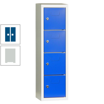 Schließfachsäule - 778 x 225 x 200 mm (HxBxT) - 4 Fächer - Türen mit Etikettenrahmen - lichtgrau/enzianblau RAL 5010 Enzianblau | RAL 7035 Lichtgrau