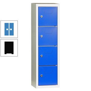 Schließfachsäule - 778 x 225 x 200 mm (HxBxT) - 4 Fächer - Türen mit Etikettenrahmen - tiefschwarz/lichtblau RAL 5012 Lichtblau | RAL 9005 Tiefschwarz