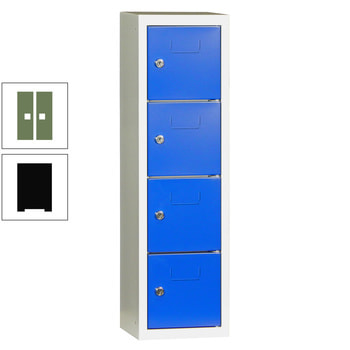 Schließfachsäule - 778 x 225 x 200 mm (HxBxT) - 4 Fächer - Türen mit Etikettenrahmen - tiefschwarz/resedagrün RAL 6011 Resedagrün | RAL 9005 Tiefschwarz