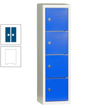 Schließfachsäule - 778 x 225 x 200 mm (HxBxT) - 4 Fächer - Türen mit Etikettenrahmen - reinweiß/enzianblau RAL 5010 Enzianblau | RAL 9010 Reinweiß