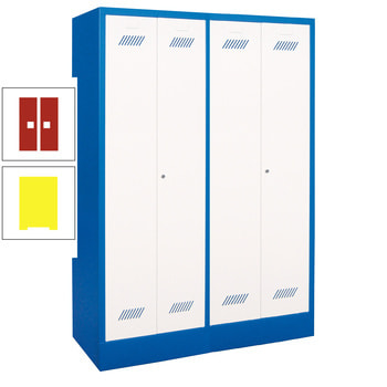 Spindschrank - 4 Fächer a 300 mm - 1.850x1.170x500 mm (HxBxT) - Füße - Zylinderschloss - zinkgelb/feuerrot RAL 3000 Feuerrot | RAL 1018 Zinkgelb