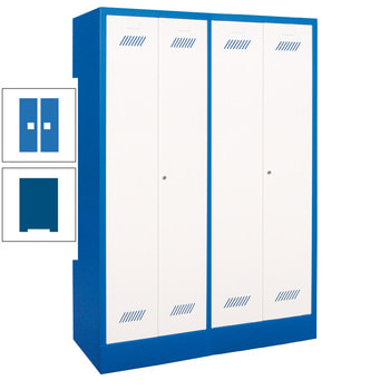 Spindschrank - 4 Fächer a 300 mm - 1.850x1.170x500 mm (HxBxT) - Füße - Zylinderschloss - enzianblau/himmelblau RAL 5015 Himmelblau | RAL 5010 Enzianblau