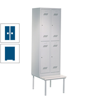 Spindschrank mit Sitzbank - 4 Fächer a 300 mm - 2.150x600x800 mm (HxBxT) - Zylinderschloss - enzianblau RAL 5010 Enzianblau | RAL 5010 Enzianblau