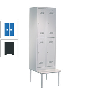 Spindschrank mit Sitzbank - 4 Fächer a 300 mm - 2.150x600x800 mm (HxBxT) - Drehriegel - anthrazitgrau/himmelblau RAL 5015 Himmelblau | RAL 7016 Anthrazitgrau