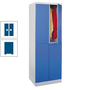 Spindschrank m. Sockel - 4 Fächer - 1.800x600x500 mm (HxBxT) - Zylinderschloss - enzianblau RAL 5010 Enzianblau | RAL 5010 Enzianblau