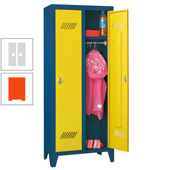 Spindschrank f. Kindergärten - mit Füßen - Höhe 1.300 mm - 3 Abteile a 250 mm - Zylinderschloss - reinorange/lichtgrau RAL 7035 Lichtgrau | RAL 2004 Reinorange