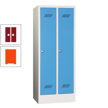 Spindschrank f. Schulen - mit Sockel - Höhe 1.600 mm - 2 Abteile a 300 mm - Zylinderschloss - reinorange/rubinrot RAL 3003 Rubinrot | RAL 2004 Reinorange