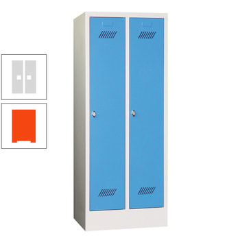 Spindschrank f. Schulen - mit Sockel - Höhe 1.600 mm - 3 Abteile a 300 mm - Drehriegel - reinorange/lichtgrau RAL 7035 Lichtgrau | RAL 2004 Reinorange