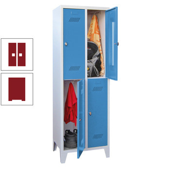 Kleiderschrank - 4 Fächer a 300 mm - (HxBxT) 1.850x600x500 mm - Füße - Zylinderschloss - rubinrot RAL 3003 Rubinrot | RAL 3003 Rubinrot