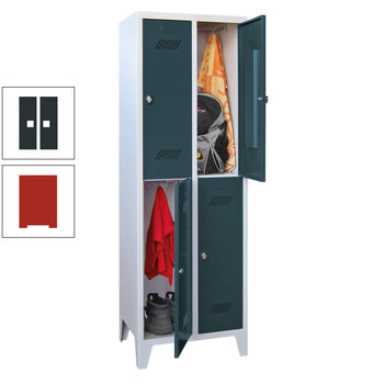 Kleiderschrank - 4 Fächer a 300 mm - (HxBxT) 1.850x600x500 mm - Füße - Drehriegel - feuerrot/anthrazitgrau RAL 7016 Anthrazitgrau | RAL 3000 Feuerrot