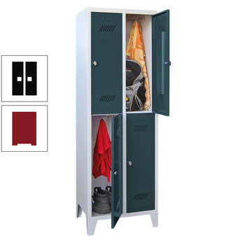 Kleiderschrank - 4 Fächer a 300 mm - (HxBxT) 1.850x600x500 mm - Füße - Drehriegel - rubinrot/tiefschwarz RAL 9005 Tiefschwarz | RAL 3003 Rubinrot