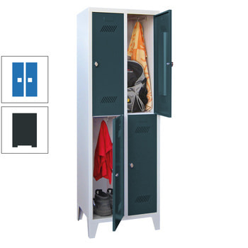 Kleiderschrank - 4 Fächer a 300 mm - (HxBxT) 1.850x600x500 mm - Füße - Drehriegel - anthrazitgrau/himmelblau RAL 5015 Himmelblau | RAL 7016 Anthrazitgrau