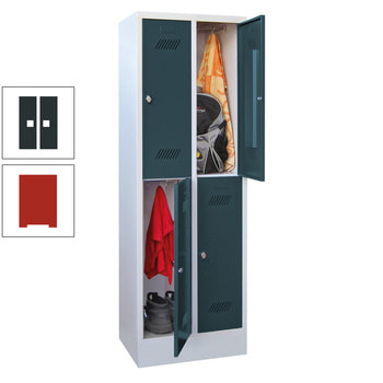 Kleiderschrank - 4 Fächer a 300 mm - (HxBxT) 1.850x600x500 mm - Sockel - Zylinderschloss - feuerrot/anthrazitgrau RAL 7016 Anthrazitgrau | RAL 3000 Feuerrot