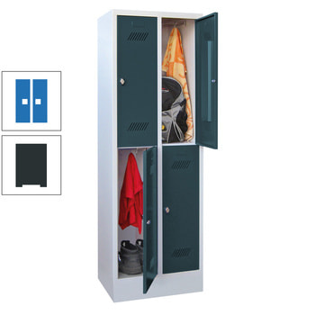 Kleiderschrank - 4 Fächer a 300 mm - (HxBxT) 1.850x600x500 mm - Sockel - Zylinderschloss - anthrazitgrau/himmelblau RAL 5015 Himmelblau | RAL 7016 Anthrazitgrau