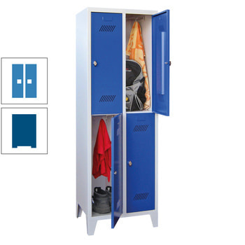 Kleiderschrank - 4 Fächer a 400 mm - (HxBxT) 1.850x830x500 mm - Füße - Drehriegel - enzianblau/lichtblau RAL 5012 Lichtblau | RAL 5010 Enzianblau