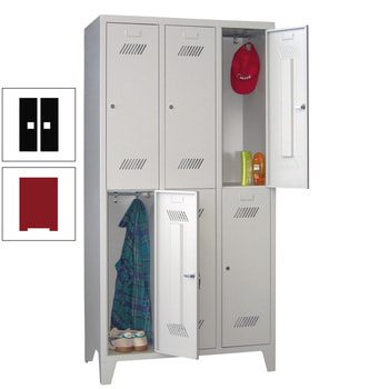 Kleiderschrank - 6 Fächer a 300 mm - (HxBxT) 1.850x900x500 mm - Füße - Drehriegel - rubinrot/tiefschwarz RAL 9005 Tiefschwarz | RAL 3003 Rubinrot