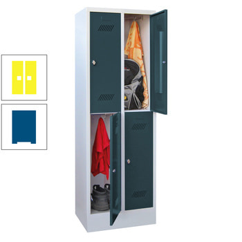 Kleiderschrank - 6 Fächer a 300 mm - (HxBxT) 1.850x900x500 mm - Sockel - Zylinderschloss - enzianblau/zinkgelb RAL 1018 Zinkgelb | RAL 5010 Enzianblau